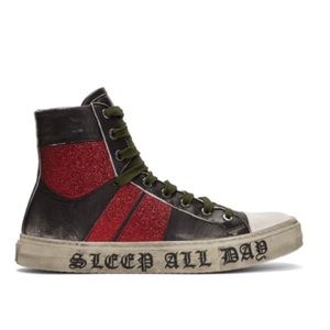 AMIRI Black & Red 'Sleep All Day Party All Night' Glitter (size 8.5)